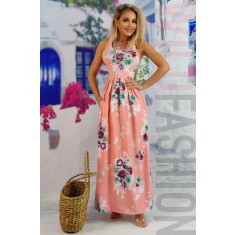 D587RR-225 Rochie boho cu imprimeu floral colorat si buzunare