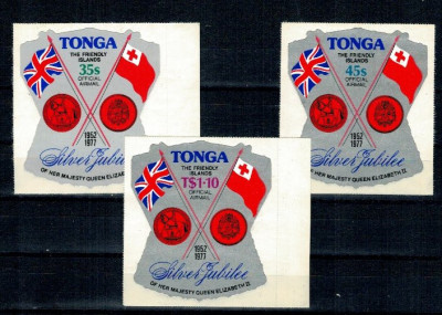 Tonga 1977 - Silver Jubilee, steaguri, serie timbre autocolant foto