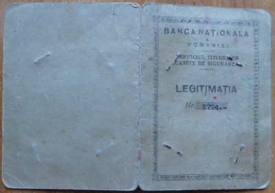 Legitimatia de detinere caseta in Tezaurul Bancii Nationale, Calarasi, 1942 foto