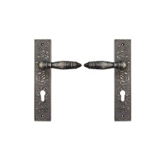 Manere cu sild pentru usi si porti metalice, crom antic, model floral turnat, interax 85 mm, lungime 250 mm, latime 50 mm