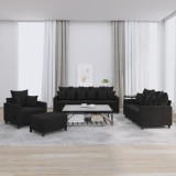 VidaXL Set de canapele cu perne, 4 piese, negru, catifea