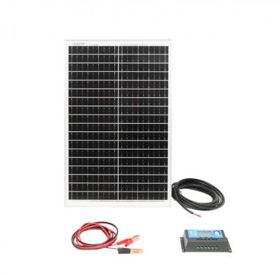 Panou solar 30W fotovoltaic policristalin cu cablu de conectare 5m si regulator tensiune 12-24V (BK87425) foto