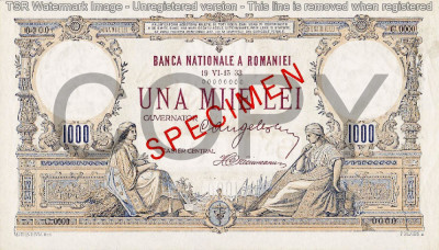 REPRODUCERE bancnota specimen 1000 lei 1933 foto