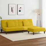 Canapea Extensibila 2 Locuri cu Taburet vidaXL, Galbena din Catifea, 200x84.5x69 cm, Multifunctionala