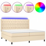 Cumpara ieftin Pat cu arcuri, saltea si LED, crem, 200x200 cm, textil