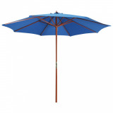 Cumpara ieftin Umbrelă de soare cu st&acirc;lp din lemn, albastru, 300 x 258 cm