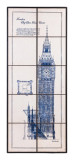 Tablou din mdf cu aplicatii din ceramica alba albastra Majolic Big Ben 43 cm x 4 cm x 104 h Elegant DecoLux, Bizzotto