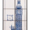 Tablou din mdf cu aplicatii din ceramica alba albastra Majolic Big Ben 43 cm x 4 cm x 104 h Elegant DecoLux