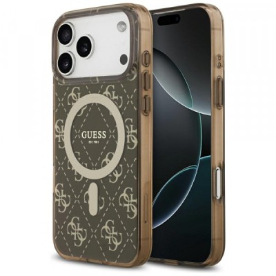 Husa MagSafe pentru Apple iPhone 17 Pro, Guess, IML 4G Background, Maro foto