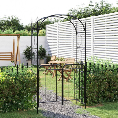 vidaXL Arcadă de grădină cu poartă, negru, 108x45x235 cm oțel foto