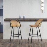 [en.casa] Set 2 bucati scaune bar, en.casa, Gausdal, 102 x 44 x 63 cm, piele sintetica, ratan, metal, cu suprafata sezut capitonata HausGarden Leisure, [en.casa]