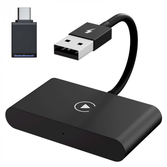 Adaptor Wireless Techstar&reg; CTHT-020-2 Pentru Apple CarPlay Si iPhone iOS 10+, Dongle USB-Type C , WiFi 5G, Bluetooth, Conectare Automata, Negru