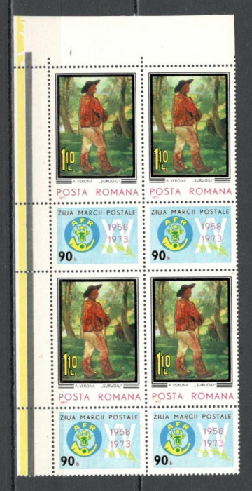 Romania.1973 Ziua marcii postale:Pictura-cu vigneta YR.558