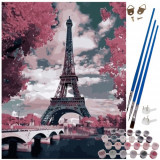Set Pictura Pe Numere, 40x50cm, Panza Canvas, Model Turnul Eiffel, Maaleo