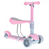 Tricicleta Trotineta Skateboard 3in1 AVEX, Roti LED, Roz, Scaun Ajustabil, Frana Picior, +3 Ani, Max 20kg