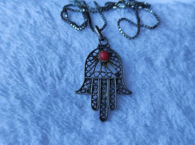argint MEDALION MANA MAICII DOMNULUI HAMSA 1900 de colectie UNIC pe Lant argint foto