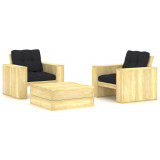 VidaXL Set mobilier de grădină cu perne, 3 piese, lemn de pin tratat 3065811