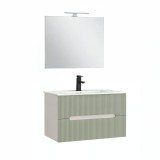 Cumpara ieftin Trent Mobilier de baie 80 cm lavoar ceramic (2 sertare) cu oglindă 60x80 cm alb-verde