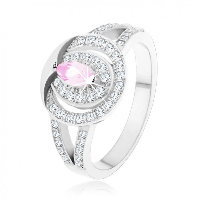 Inel din argint 925, cerc cu zirconii transparente şi zirconiu roz deschis - Marime inel: 51