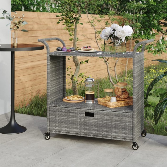 Gossi carucior de bar cu sertar, gri, 100x45x97 cm, poliratan