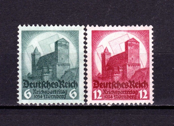 ✅ (S42) Germania Reich 1934 &quot;Ziua Partidului - Nurnberg &quot; serie completa Michel 546/547 cota 85 &euro;, rar MNH , guma ingrosata galbuie - in original