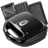 Sandwich-maker Rubik 30Jvul 3in1,750W, 3 tipuri de placi detasabile, vafe, gratar, panini, culoare negru