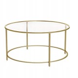 Masa de cafea, Artool, cu raft depozitare din sticla, rotunda, otel, auriu, 84x45.5 cm, Leobert