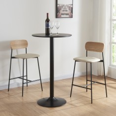 Set 2 scaune bar Jyvaskyla bej negru efect lemn [en.casa] HausGarden Leisure foto