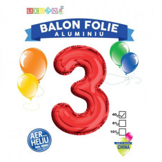 Balon, folie aluminiu, rosu, cifra 3, 40 cm