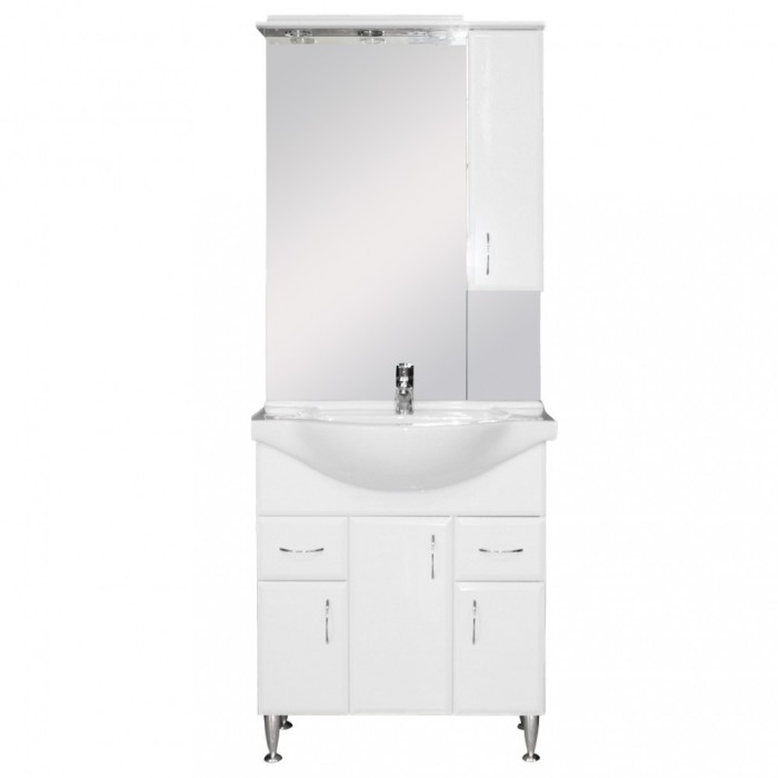 Mobilier complet de baie Bianca Plus 75, alb lucios, deschidere pe dreapta