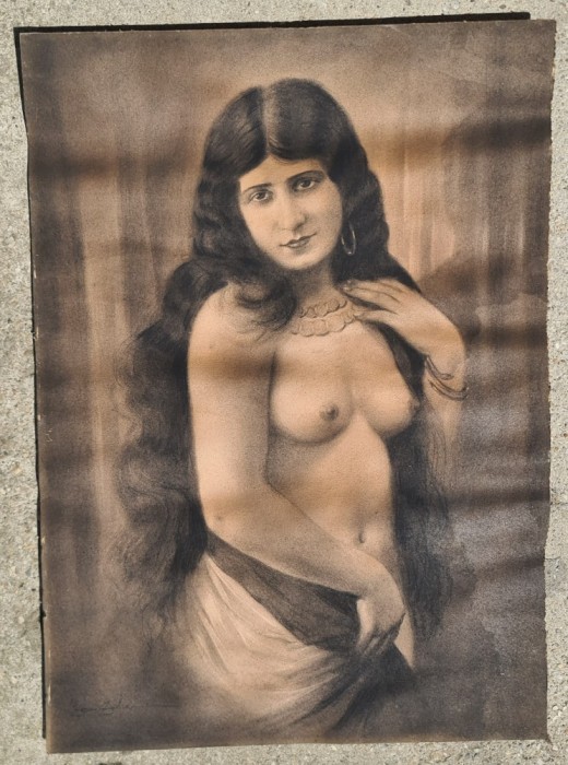 Tablou pictura Nud Femeie tiganca cu salba semnat