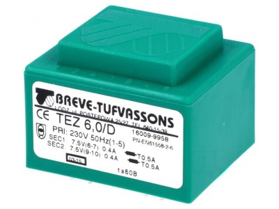 Transformator &amp;icirc;ncapsulat 6VA 230V 7.5V 400mA foto