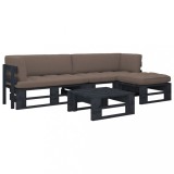vidaXL Set mobilier paleți cu perne, 4 piese, negru, lemn pin tratat 3066801