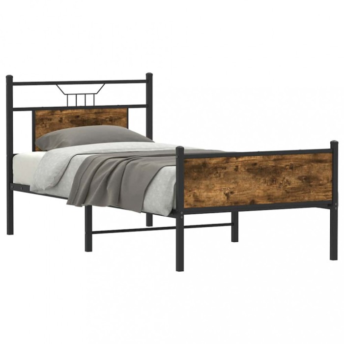 vidaXL Cadru pat fără saltea, stejar fumuriu 75x190 cm lemn prelucrat