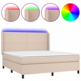 Cumpara ieftin Pat cu arcuri, saltea si LED, cappuccino, 180x200cm, piele eco
