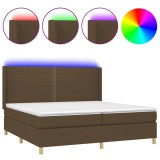 Cumpara ieftin Pat cu arcuri, saltea si LED, maro inchis, 200x200 cm, textil