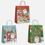 Pungi de cadou cu model Moș Crăciun, 3 bucăți, 27x14x33 cm, multicolore, CMCLASS