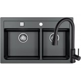 Pachet chiuveta bucatarie algranit Alveus Atrox 50 G 91, 790x500x195 mm + Baterie Primrose G 91, Sifon cu pop-up inclus, Negru