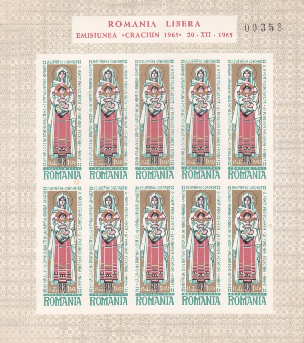 Romania Exil, MINICOALA CRACIUN 1965 nedantelat,MNH.