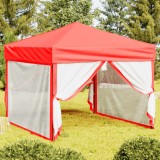 Cort Pliabil Petrecere VidaXL Rosu 3x3 m cu Pereti Laterali, Protectie UV si Impermeabil