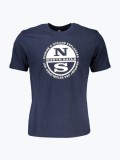 Cumpara ieftin Tricou barbati cu imprimeu cu logo si decolteu la baza gatului bleumarin inchis, S