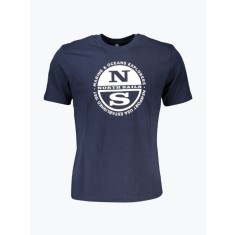 Tricou barbati cu imprimeu cu logo si decolteu la baza gatului bleumarin inchis, S