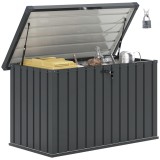 Outsunny Ladă de Exterior de 400L cu Capac cu Două P&acirc;rghii, &Icirc;ncuietoare și 2 Chei, 124x66x72 cm, Gri &Icirc;nchis | Aosom Romania
