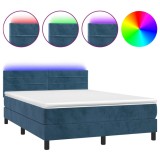 Cumpara ieftin Pat cu arcuri, saltea si LED, bleumarin, 140x190 cm, catifea