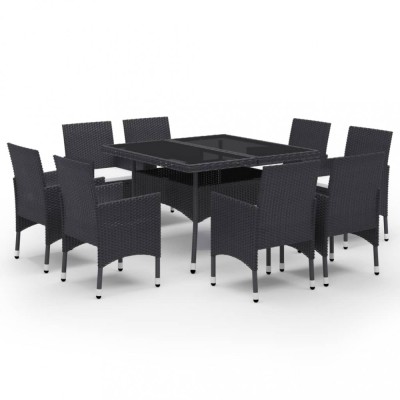 Set mobilier gradina, 9 piese, negru, poliratan, lemn acacia foto