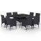 Set mobilier gradina, 9 piese, negru, poliratan, lemn acacia