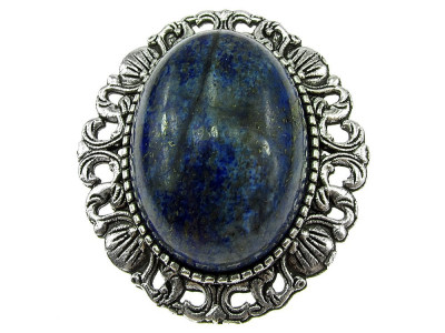 Brosa/pandantiv argintiu antic cu lapis lazuli natural foto
