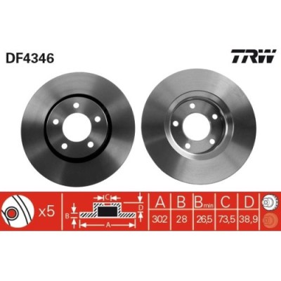 Set discuri frana fata TRW, Chrysler Voyager IV (Rg, Rs), 09.99-12.2008; Dodge Caravan (Rg ), 02.00-12.07, Fata; puntea fata; Sistem de franare : 16&amp;amp; foto