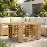 vidaXL Masă de Grădină natural 100 x 55 x 37 cm Ratan PE și sticlă 42035142