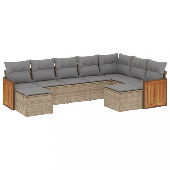 Set canapele de gradina, 9 piese, cu perne, bej, poliratan